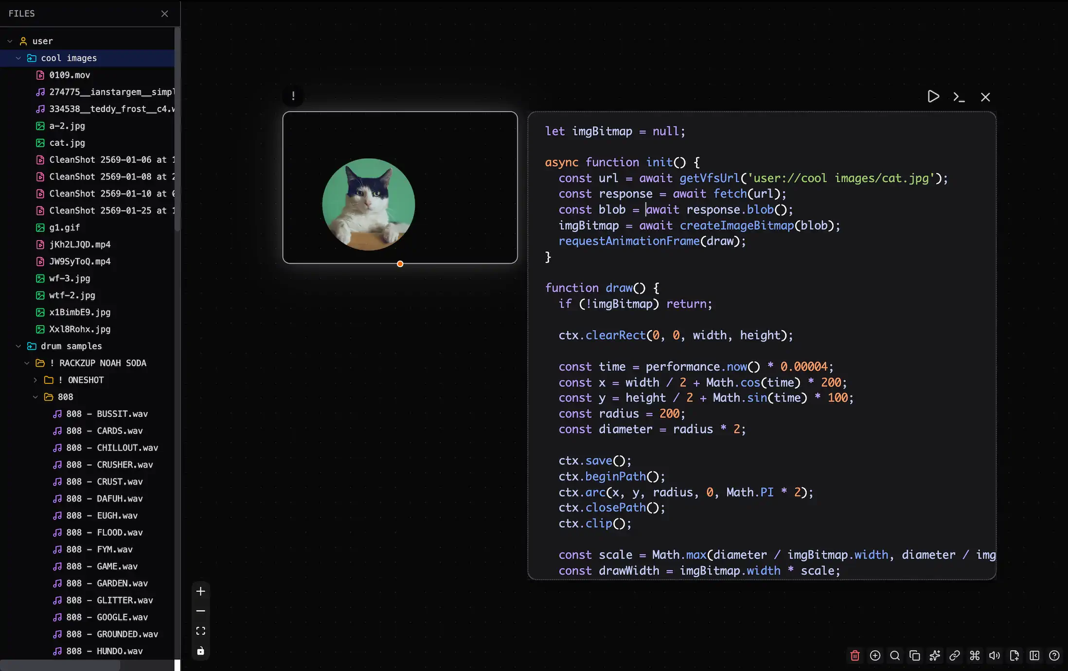 Virtual filesystem with canvas demo