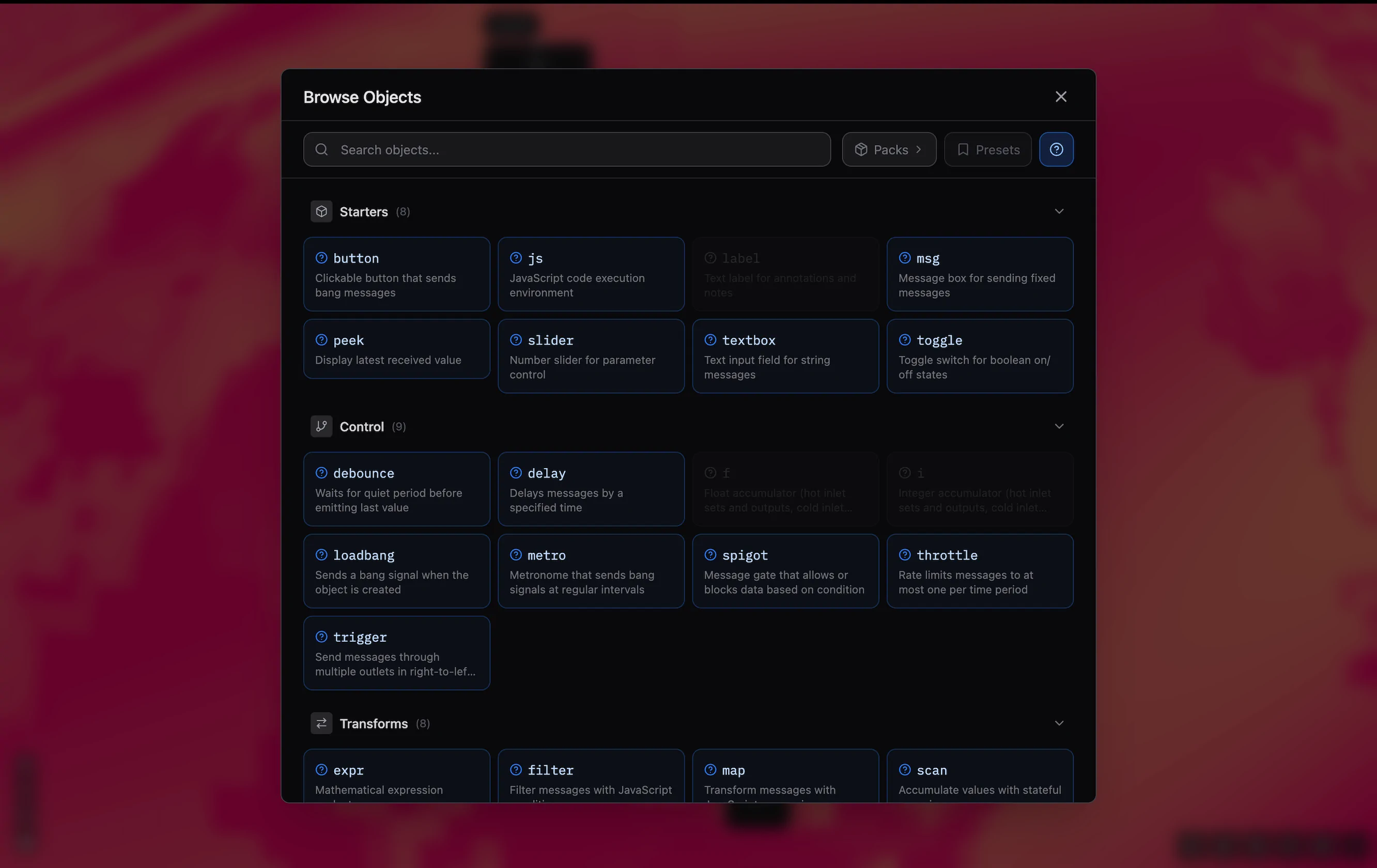 Object browser help modal