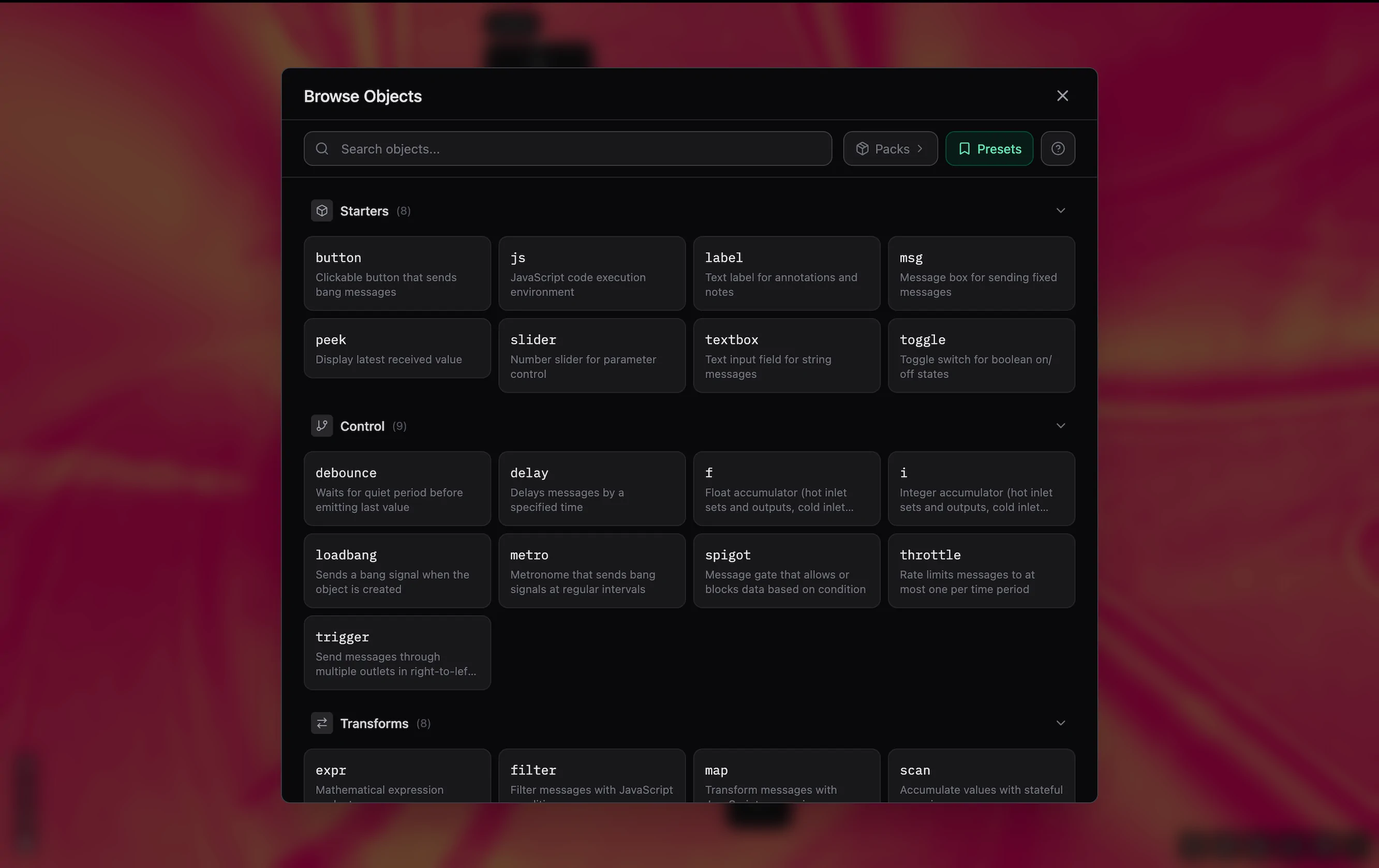 Object browser modal